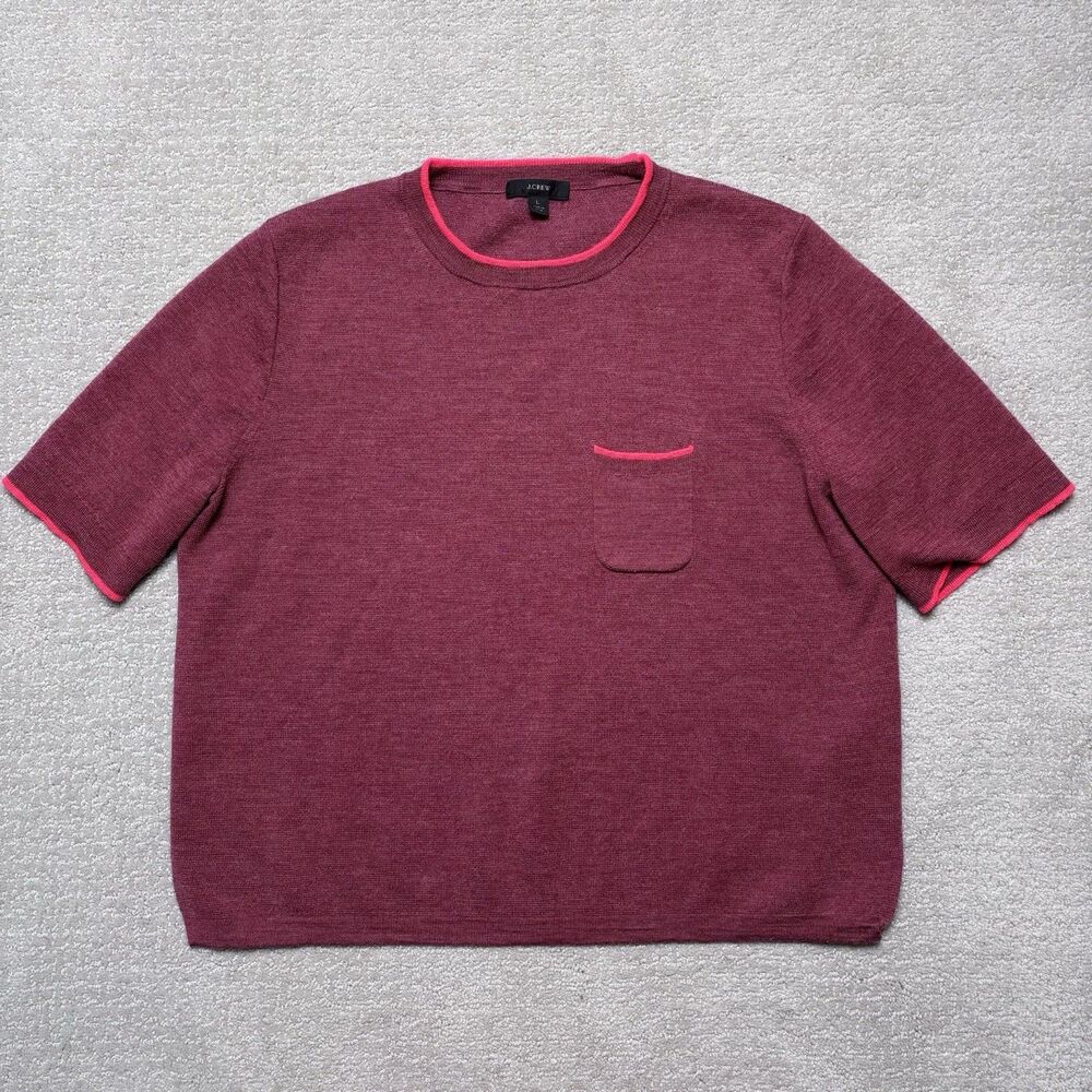 J Crew Merino Wool Short Sleeve Tee Sweater Knit Womens Sz L Minimalist Preppy